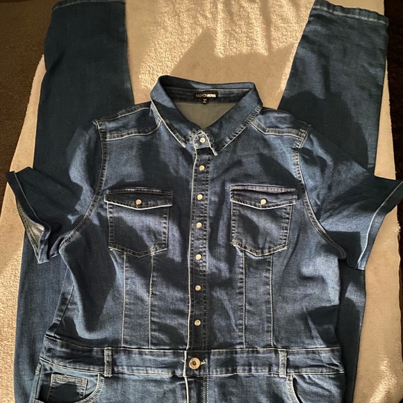 Fashion Nova Pants - Short sleeved denim jumpsuit